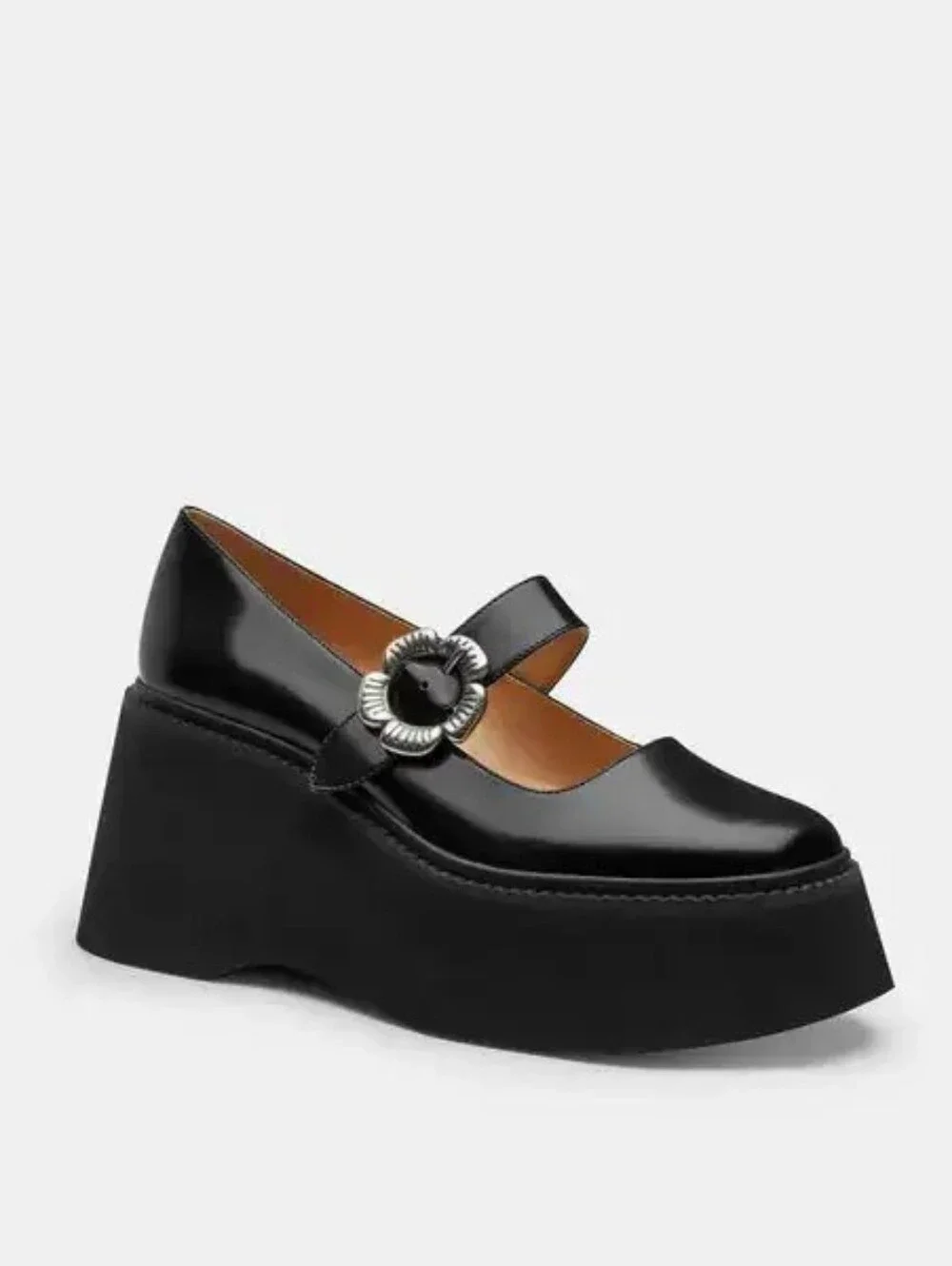 Coach Tea Rose Platform Mary Jane Shoes Black 9.5 Emo Whimsigoth 70s Chunky